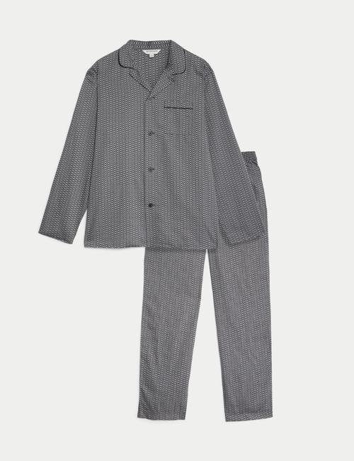 Siyah Uzun Kollu Desenli Pijama Takımı