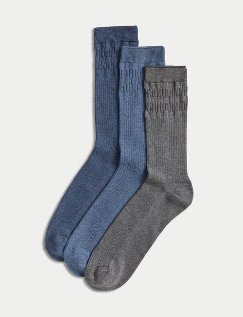 Mavi 3'lü Yumuşak Dokulu Çorap Seti