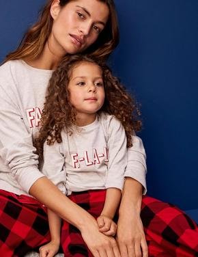 Çocuk Gri Yılbaşı Temalı Uzun Kollu Pijama Takımı (1-16 Yaş)