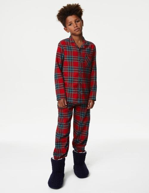 Kırmızı Saf Pamuklu Uzun Kollu Pijama Takımı (1-16 Yaş)
