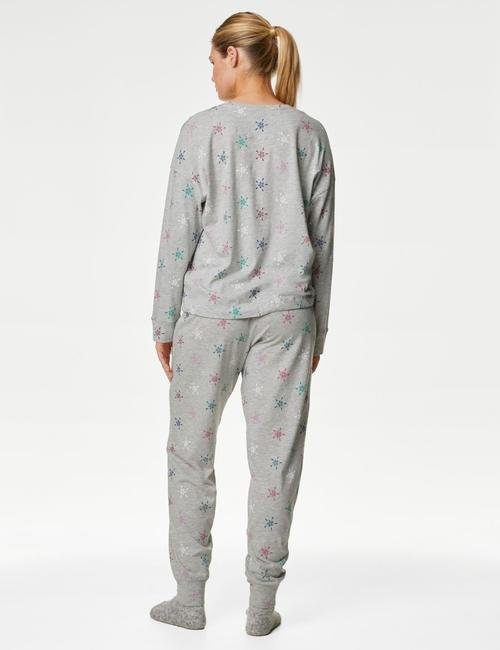 Gri Yıldız Desenli Uzun Kollu Pijama Takımı