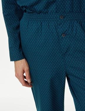 Erkek Yeşil Uzun Kollu Desenli Pijama Takımı