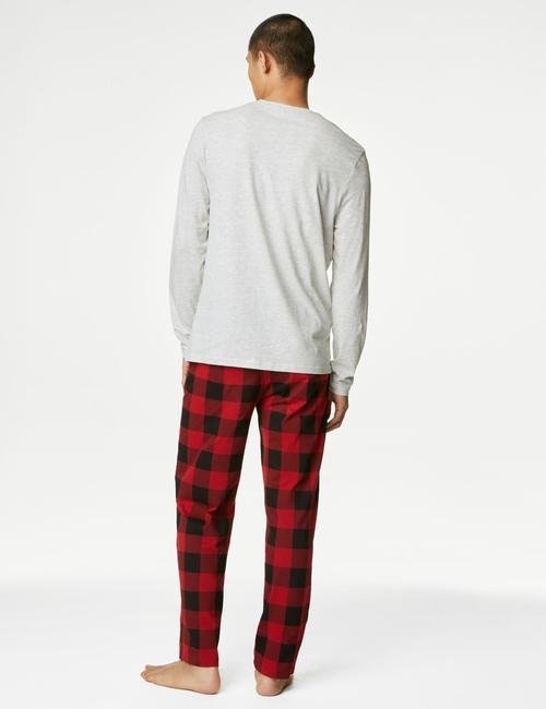 Gri Yılbaşı Temalı Uzun Kollu Pijama Takımı