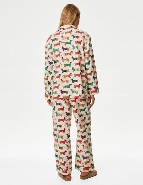 Krem Saf Pamuklu Uzun Kollu Pijama Takımı