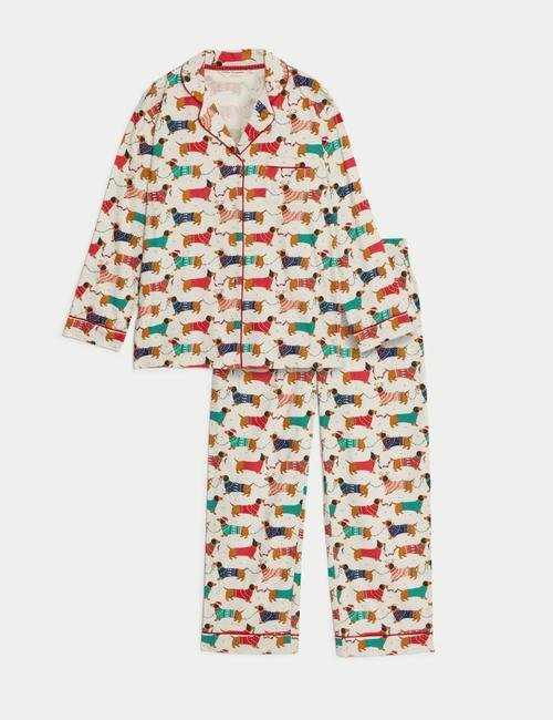 Krem Saf Pamuklu Uzun Kollu Pijama Takımı
