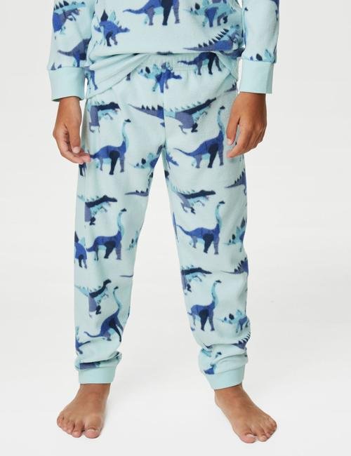 Mavi Dinozor Desenli Uzun Kollu Polar Pijama Takımı (1-8 Yaş)