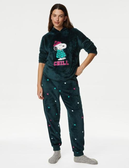 Yeşil Snoopy™ Kapüşonlu Polar Pijama Takımı