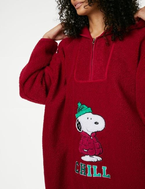Kırmızı Snoopy™ Kapüşonlu Polar Sabahlık