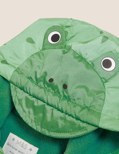 Yeşil 3D Kurbağa Desenli Kapüşonlu Yağmurluk (0-3 Yaş)