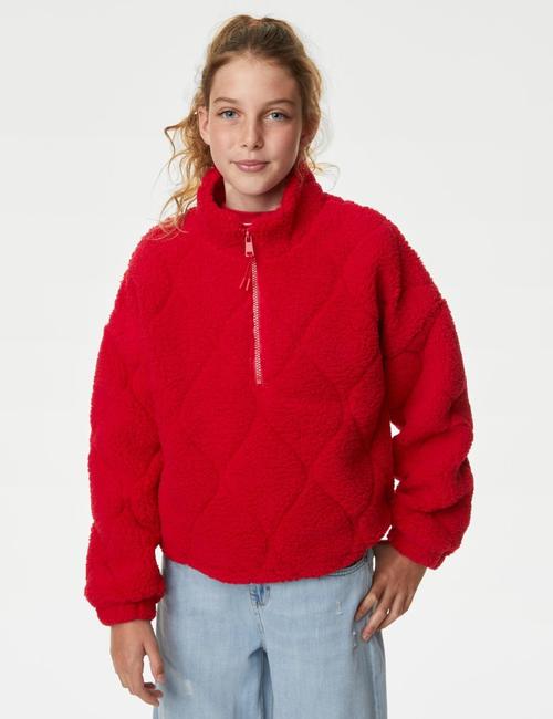 Kırmızı Fermuar Detaylı Borg Polar Sweatshirt (6-16 Yaş)
