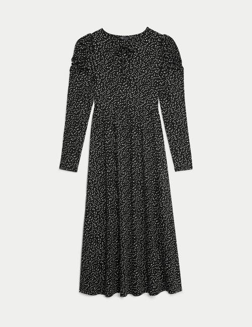 Siyah Mix Uzun Kollu Midi Örme Elbise