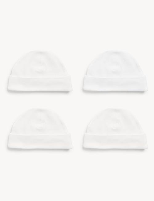 Beyaz Saf Pamuklu 4'lü Bebek Şapkası (0-1 Yaş)
