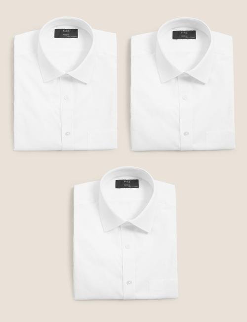 Beyaz 3'lü Regular Fit Kısa Kollu Gömlek Seti