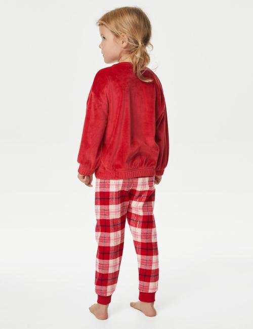 Kırmızı Yılbaşı Temalı Uzun Kollu Pijama Takımı (1-8 Yaş)