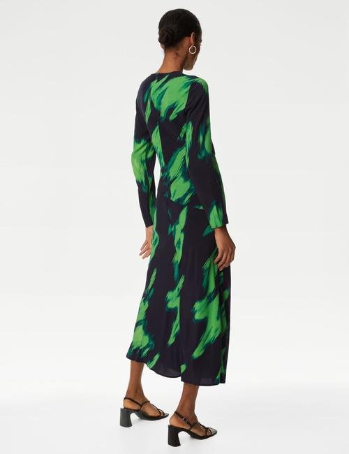 Yeşil Regular Fit Uzun Kollu Midi Elbise
