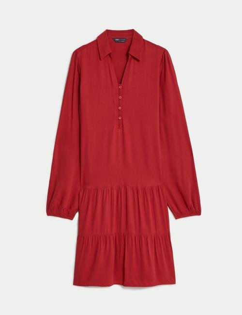 Kırmızı Regular Fit Uzun Kollu Mini Elbise