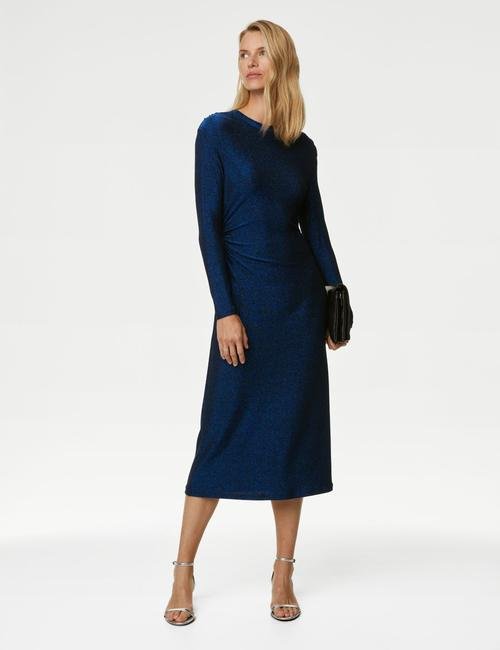 Mavi Regular Fit Sim Detaylı Midi Elbise