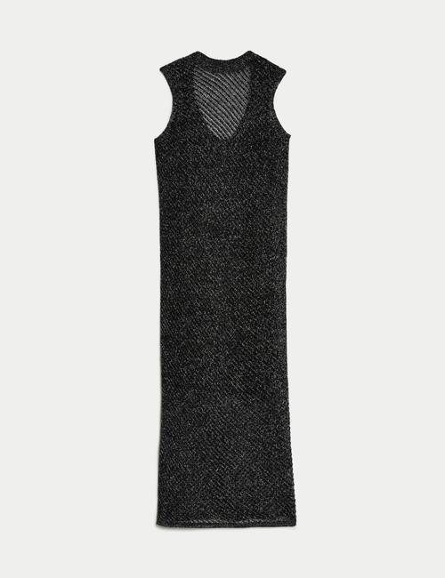 Metalik Regular Fit Midi Örme Elbise