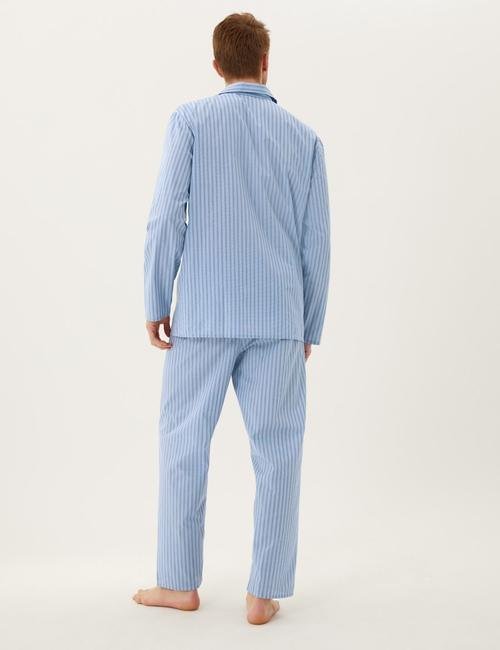 Mavi Uzun Kollu Çizgili Pijama Takımı