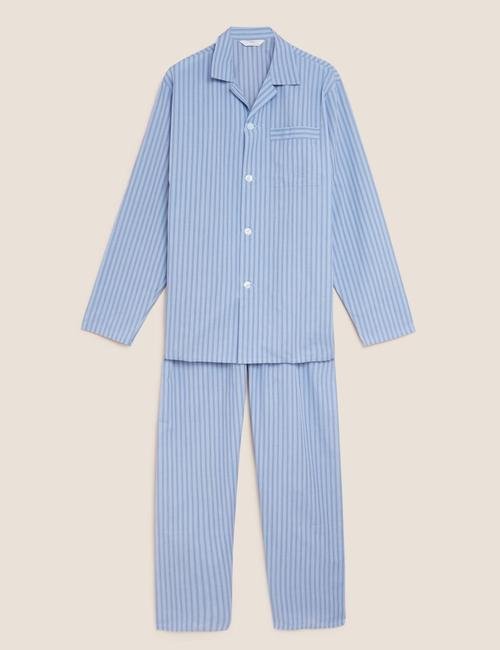 Mavi Uzun Kollu Çizgili Pijama Takımı
