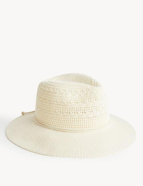 Beyaz Bağlama Detaylı Hasır Şapka