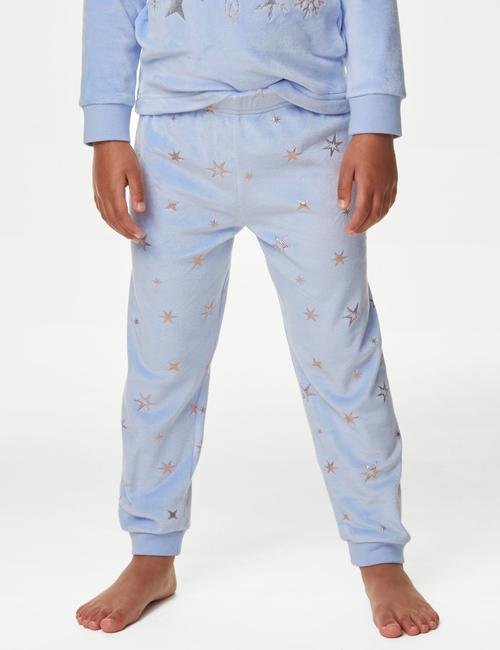 Mavi Disney Frozen™ Uzun Kollu Kadife Pijama Takımı (1-7 Yaş)