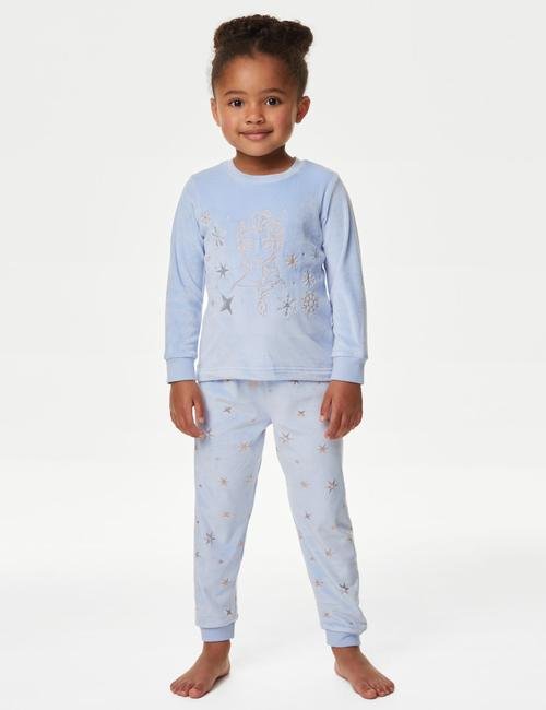 Mavi Disney Frozen™ Uzun Kollu Kadife Pijama Takımı (1-7 Yaş)