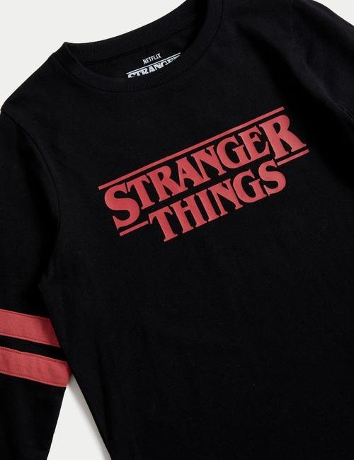 Siyah Mix Saf Pamuklu Stranger Things™ Pijama Takımı (6-16 Yaş)