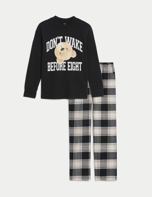 Siyah Saf Pamuklu Spencer Bear™ Pijama Takımı (6-16 Yaş)