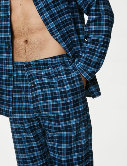 Lacivert Saf Pamuklu Uzun Kollu Pijama Takımı