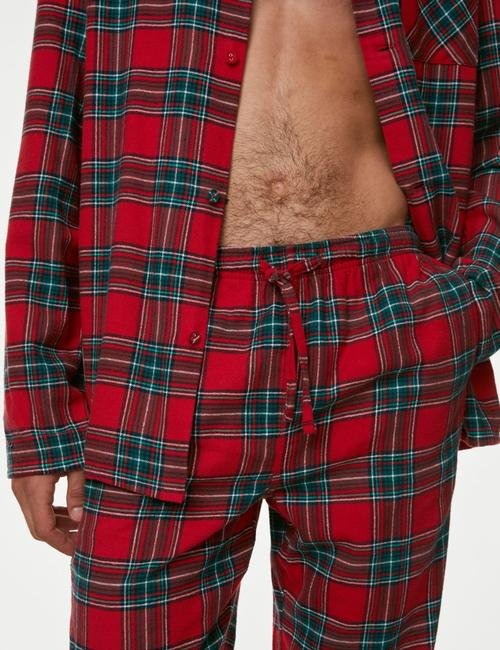 Kırmızı Saf Pamuklu Uzun Kollu Pijama Takımı