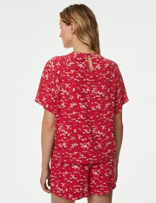 Kırmızı Tammy Çiçek Desenli Kısa Kollu Pijama Takımı