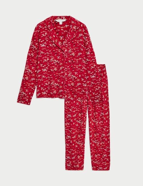 Kırmızı Tammy Çiçek Desenli Uzun Kollu Pijama Takımı