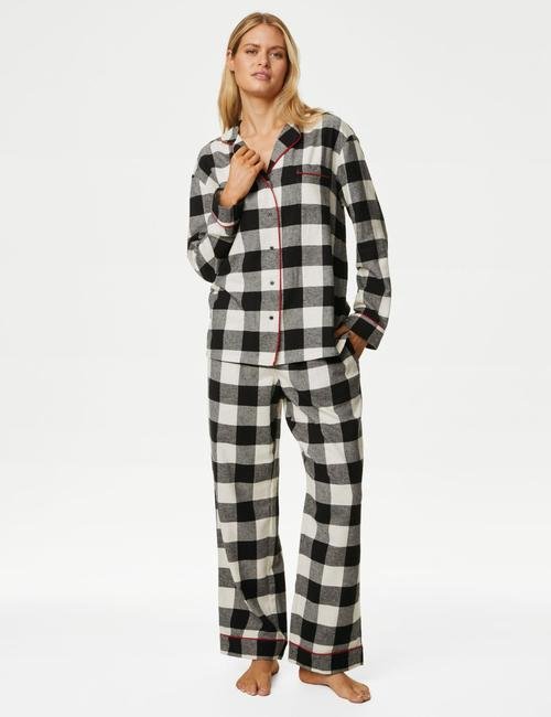 Siyah Mix Saf Pamuklu Uzun Kollu Pijama Takımı