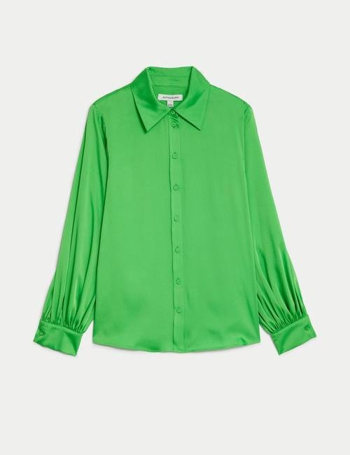 Yeşil Uzun Kollu Saten Gömlek