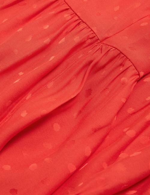 Kırmızı V Yaka Midi Saten Elbise