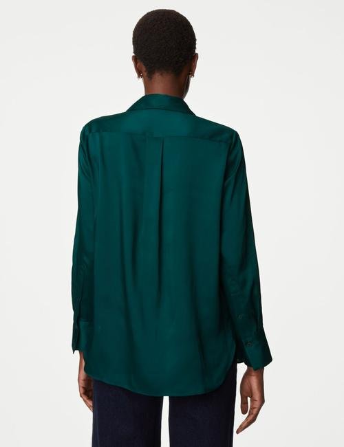 Yeşil Uzun Kollu V Yaka Popover Bluz
