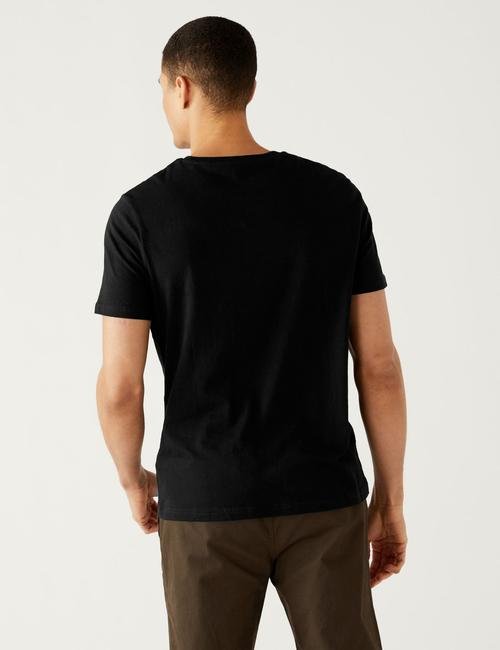 Siyah Saf Pamuklu Yuvarlak Yaka T-shirt