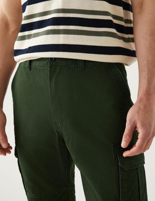 Yeşil Straight Fit Pamuklu Kargo Pantolon