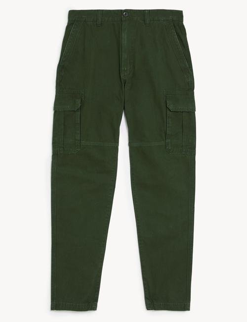 Yeşil Straight Fit Pamuklu Kargo Pantolon