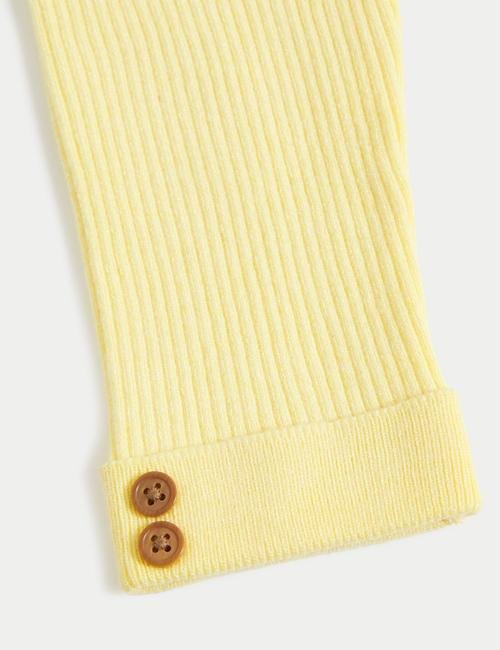 Sarı Düğme Detaylı Örme Legging Tayt (0-3 Yaş)