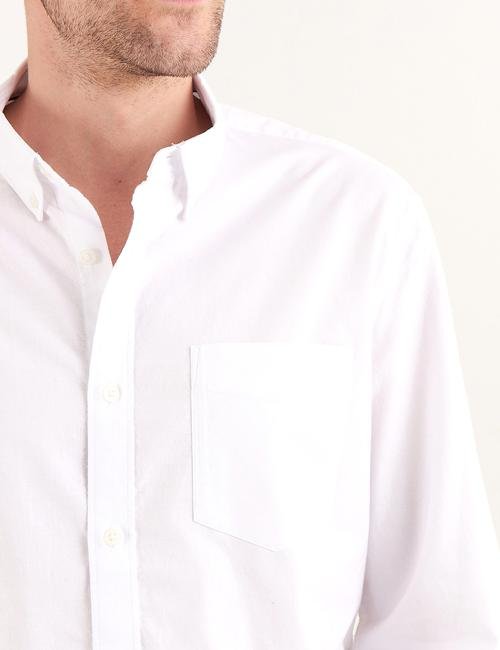 Beyaz Saf Pamuklu Slim Fit Oxford Gömlek