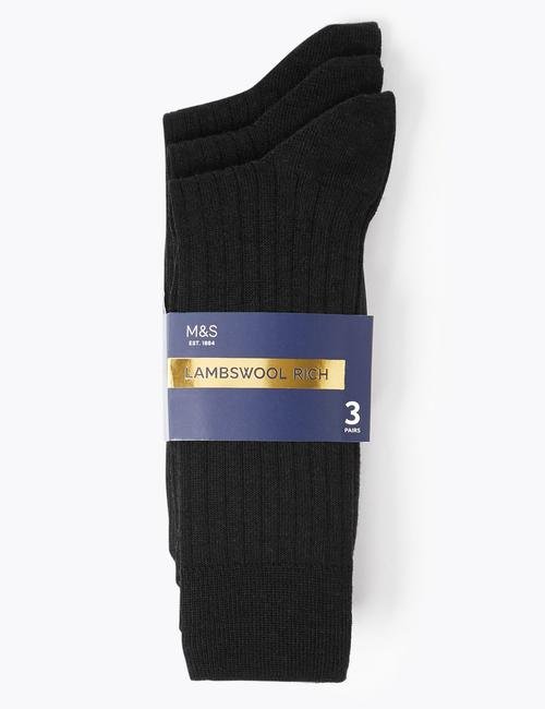 Siyah 3'lü Yünlü Çorap Seti