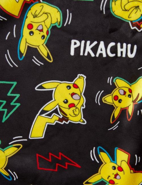 Siyah Pokemon™ Uzun Kollu Kadife Pijama Takımı (6-16 Yaş)