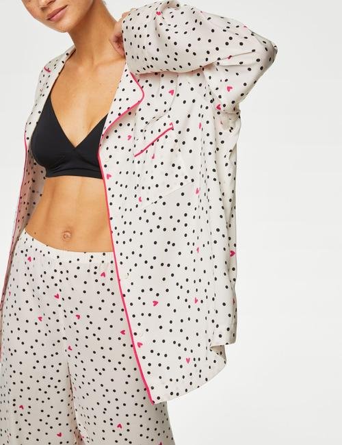Krem Dream Satin™ Puantiye Desenli Pijama Takımı