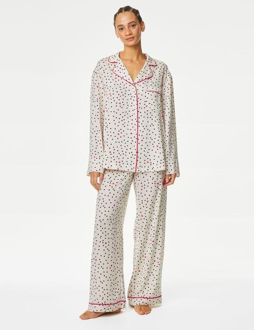 Krem Dream Satin™ Puantiye Desenli Pijama Takımı