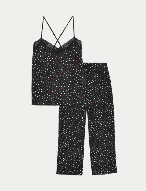Siyah Mix Dream Satin™ Puantiye Desenli Pijama Takımı