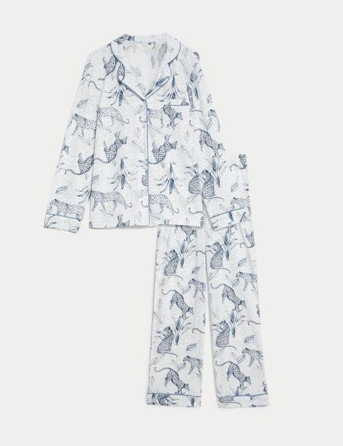 Beyaz Saf Pamuklu Uzun Kollu Pijama Takımı