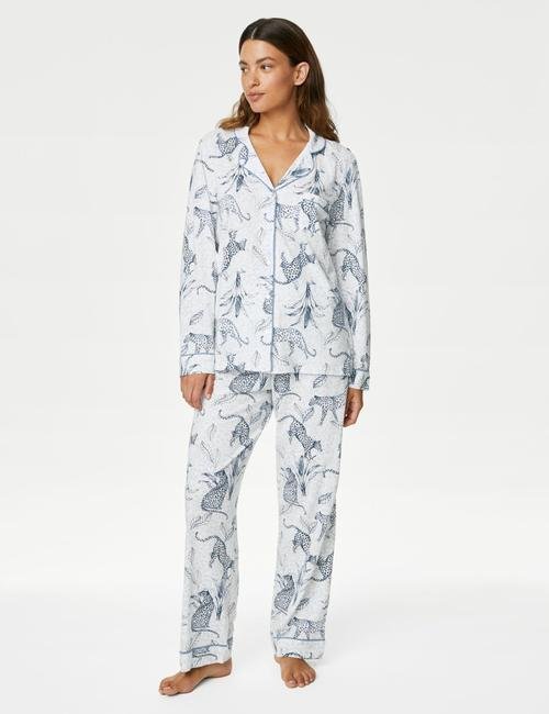 Beyaz Saf Pamuklu Uzun Kollu Pijama Takımı