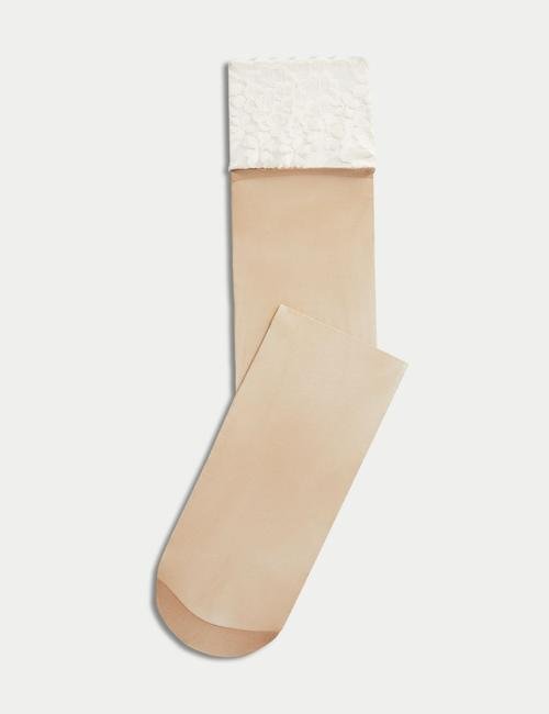 Krem 2'li Dantel Detaylı Mat Çorap Seti